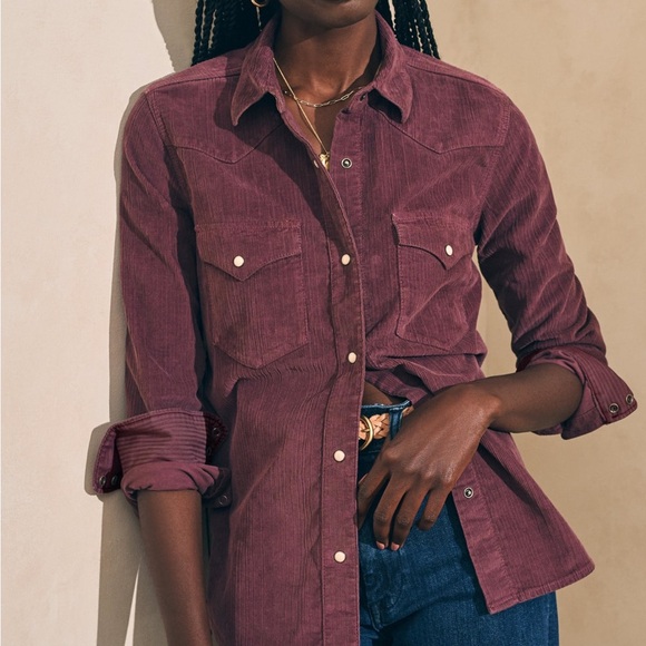 Faherty Tops - Faherty Stretch‎ Cord Western Shirt Catawaba Grape Purple Corduroy Size Small